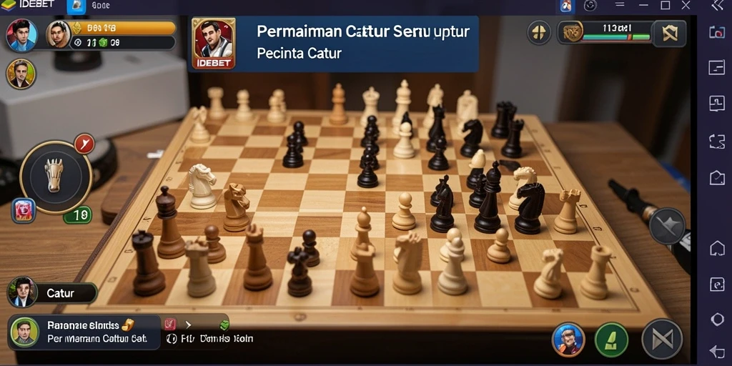 Antarmuka IDEBET menampilkan papan catur yang menarik dan responsif.