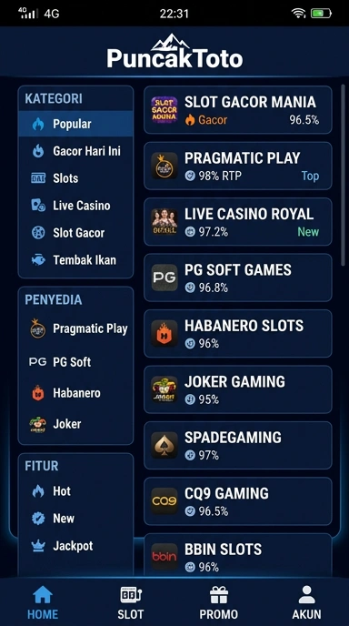 Tampilan katalog aplikasi puncaktoto