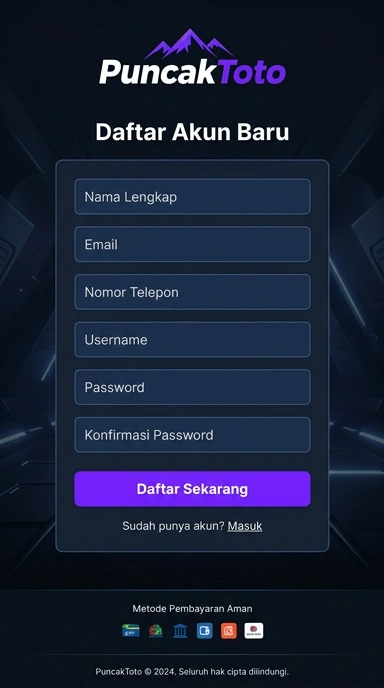 Tampilan halaman daftar puncaktoto